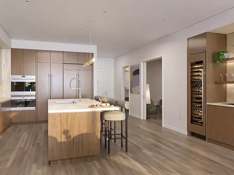 Kitchen with natural oak island and premium appliances
